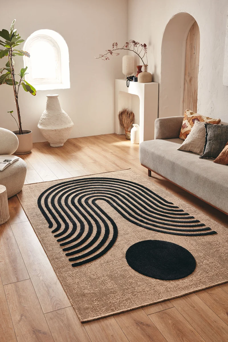 PALMA - Tapis aspect jute à motif organique noir - PAL9499NOI