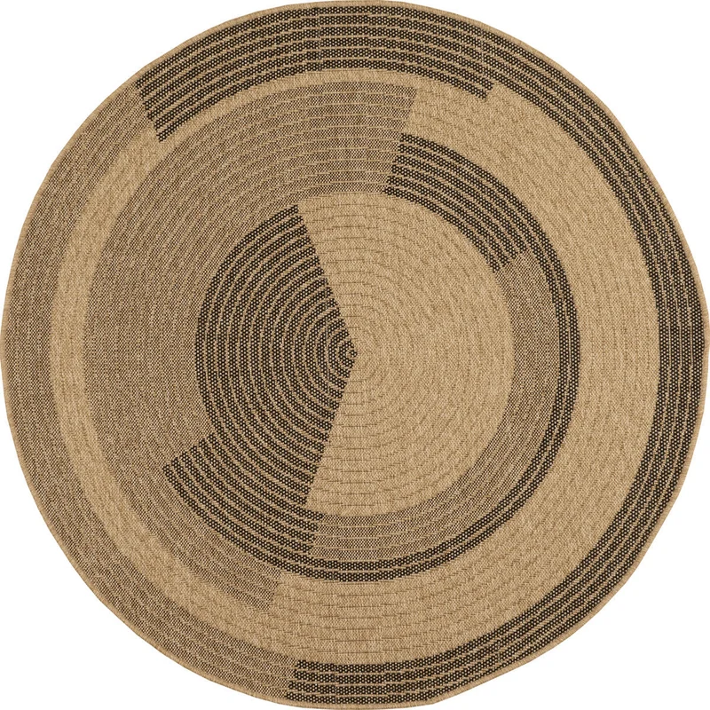 NATURE - Tapis rond aspect jute naturel à motif noir - NAT8865NOI