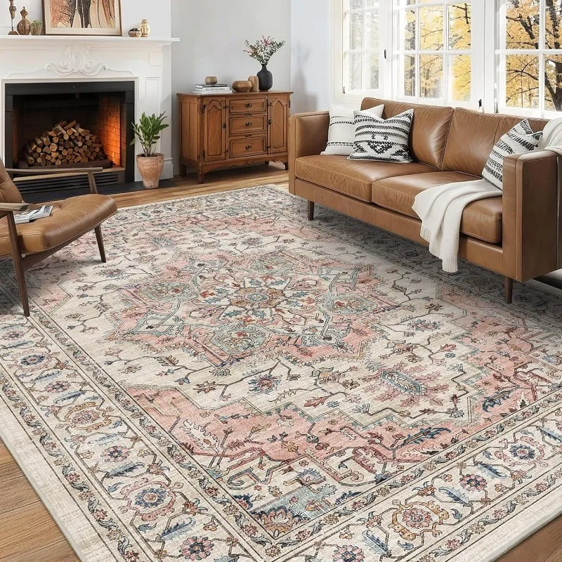 Tapis Antidérapant Motif Persan Rose Poudré