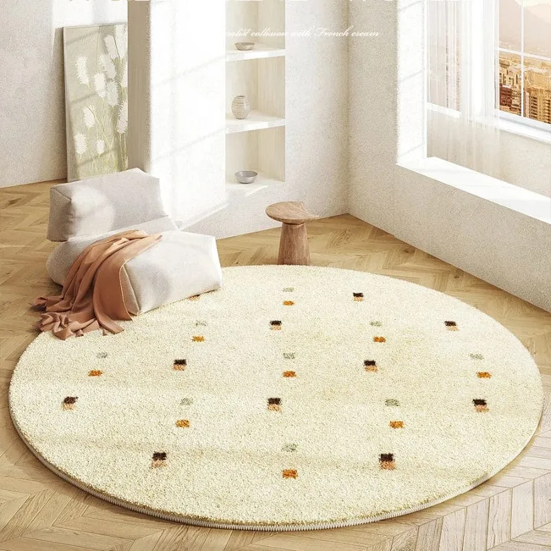 Tapis rond beige motifs colorés