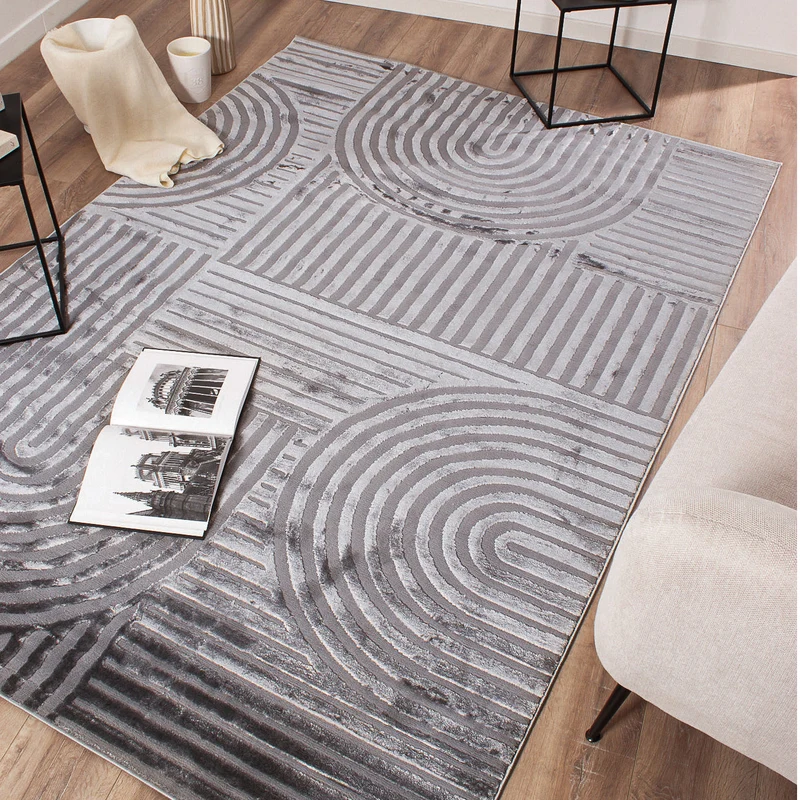 BIANCA - Tapis salon gris à motif arc - BIA163GRI