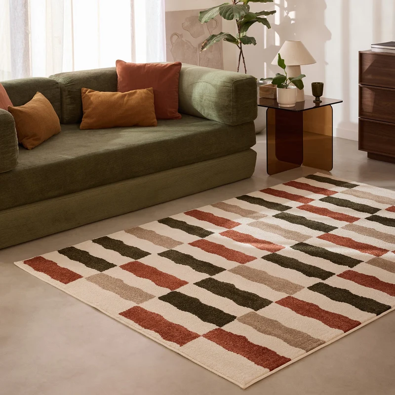 SANTAL - Tapis contemporain beige et marron à rayures irrégulières - SAN681VER