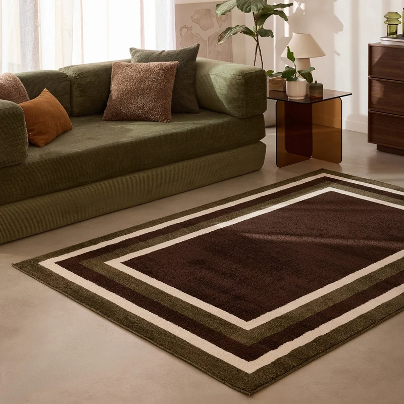 SANTAL - Tapis marron à bordures géométriques - SAN683MAR
