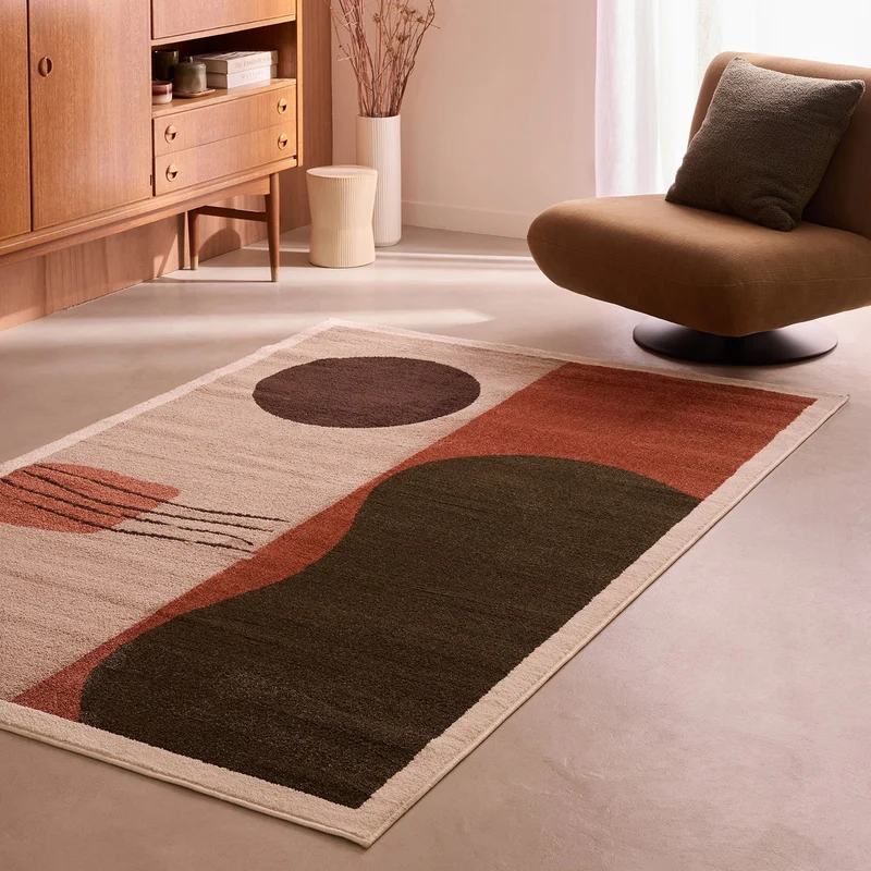 EUPHORIA - Tapis contemporain beige et terracotta à motifs géométriques - EUP910MUL