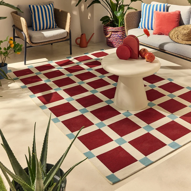 POSITANO - Tapis de terrasse bordeaux à carreaux - POS703BOR