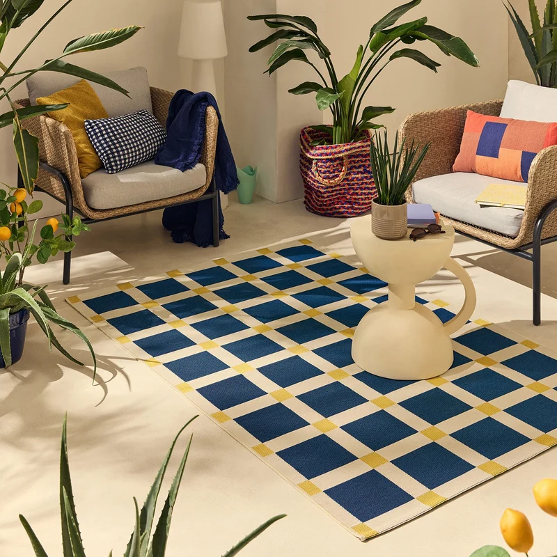 POSITANO - Tapis de terrasse bleu à carreaux - POS703BLE