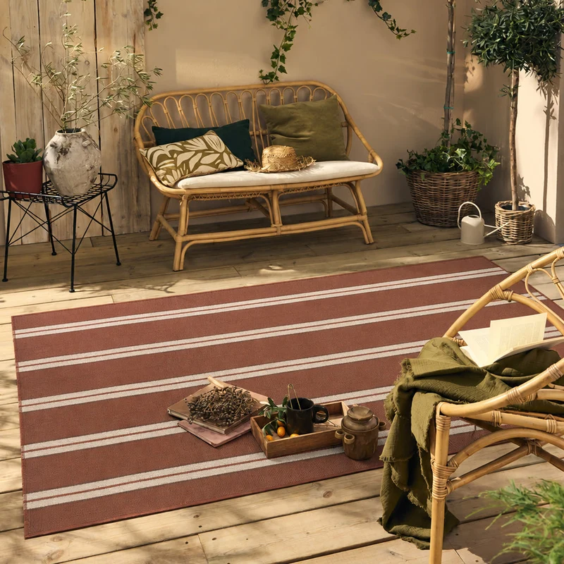 LIDO - Tapis d'extérieur élégant marron à motif rayé - LID709MAR
