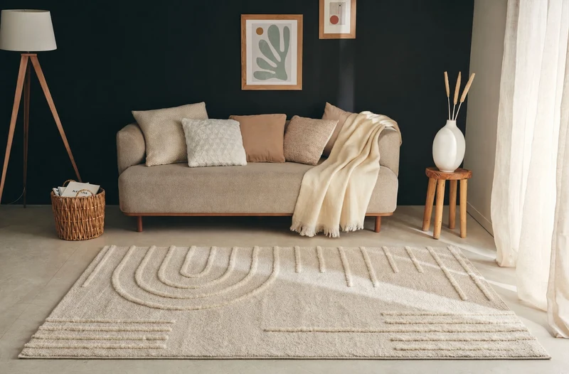 HARMONIE - Tapis de salon crème à motifs linéaires - HAR1122CRE