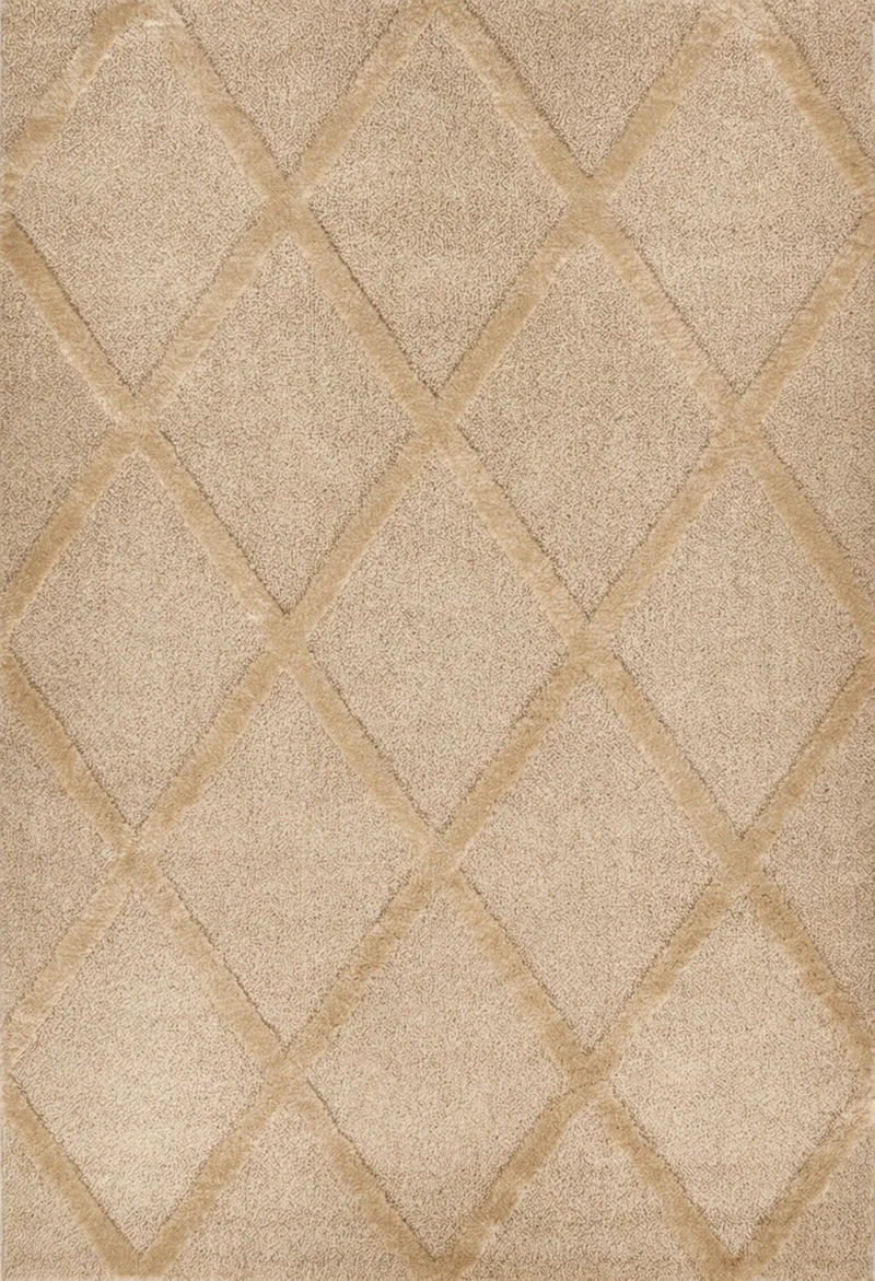 HARMONIE - Tapis de salon beige à motifs losanges en relief - HAR919BEI