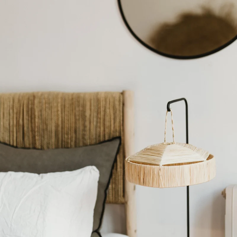 Tête de lit artisanale en Bois & Corde de Palmier Tressée