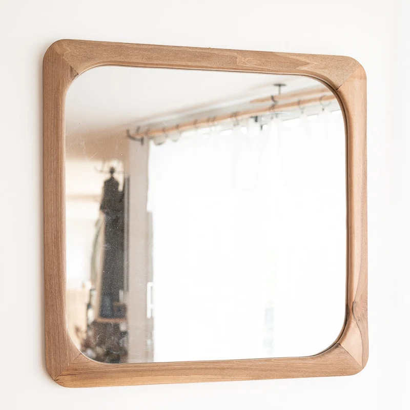 Miroir mural carré en bois de noyer massif – 68x68cm