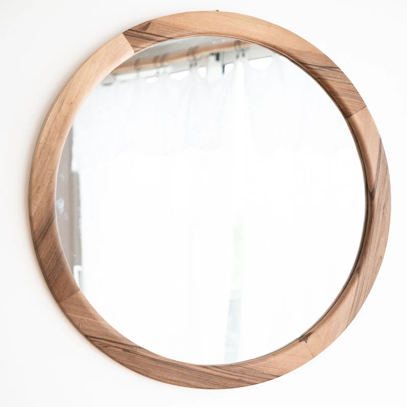 Miroir mural rond en bois de noyer massif – 69cm