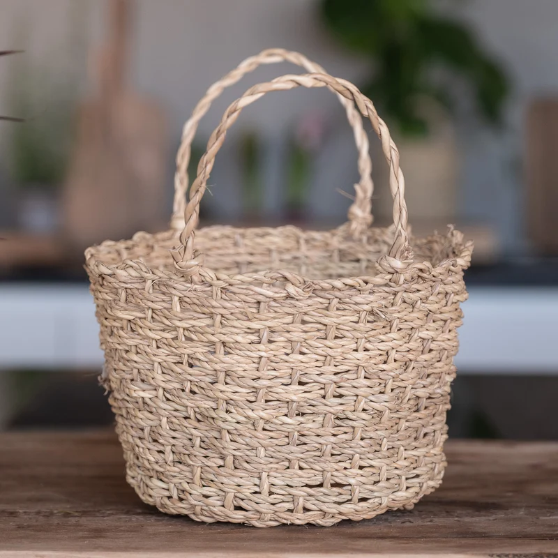 Panier ZEN artisanal en corde de palmier tressée avec grandes anses fines