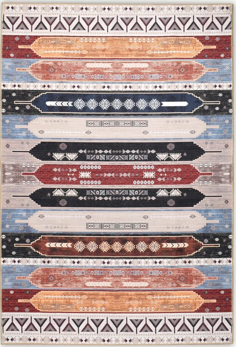 RADOM - Tapis de salon lavable en machine à motifs ethniques multicolores - RAD2073MUL
