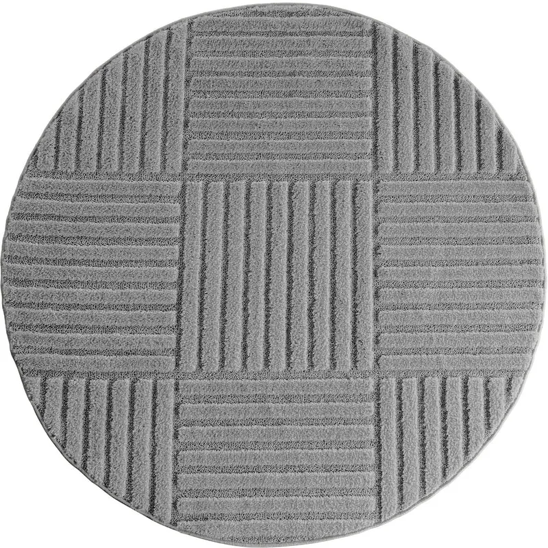 TURIN - tapis moderne rond design graphique en relief - TUR1123SIL