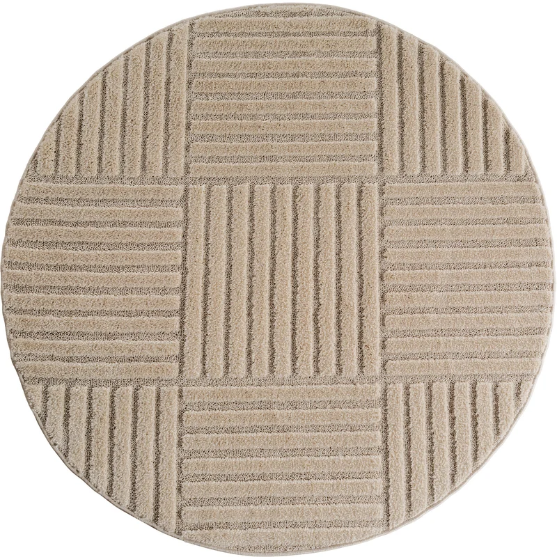 TURIN - tapis moderne rond design graphique en relief - TUR1123BEI