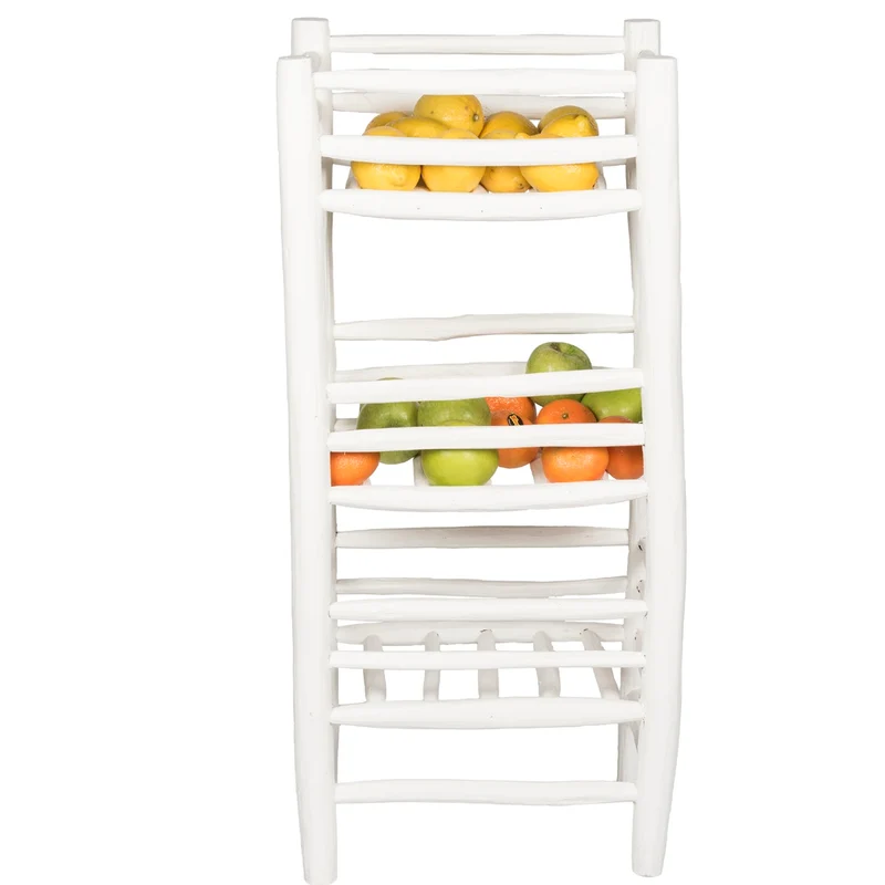 Desserte en Bois Peint Blanc - Meuble de Rangement Artisanal 3 Étages