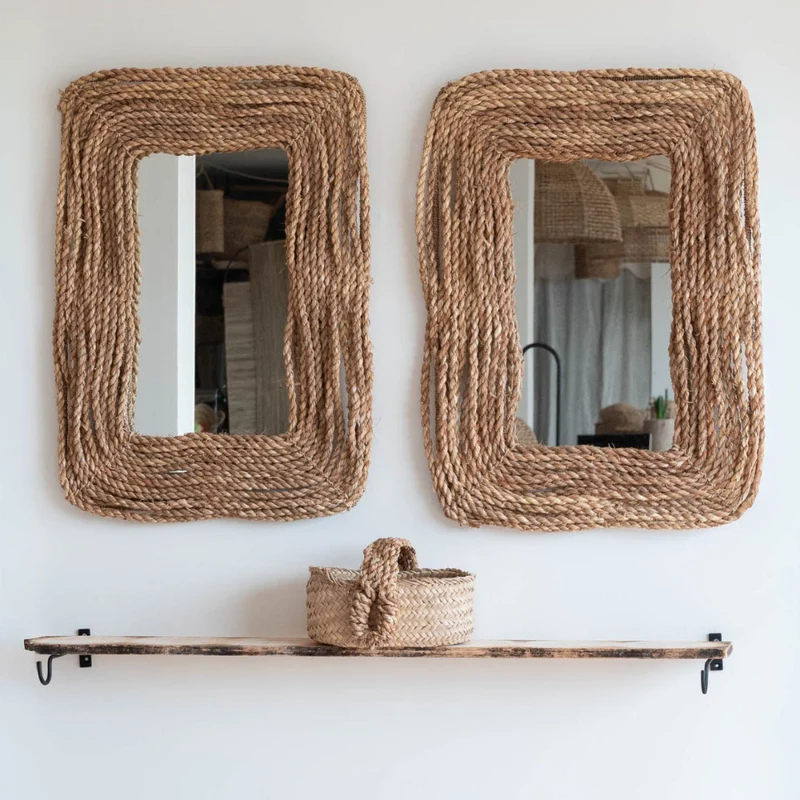 Miroir Rectangulaire Grosse Corde Tressée 70x52cm - Style Ethnique Bohème