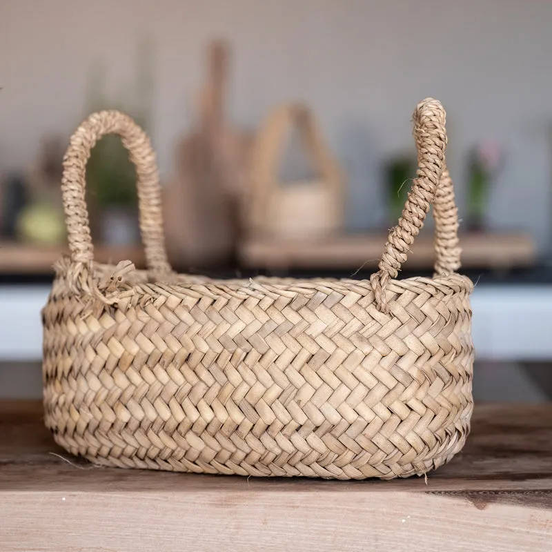 Panier en Feuille de Palmier ARTIZAN avec Anses Tressées - Rangement Multifonction