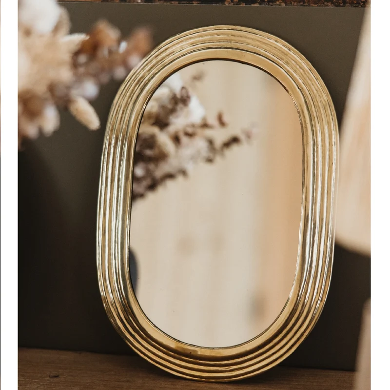 Miroir Ovale Laiton Doré Strié – 4 Tailles – Fait Main