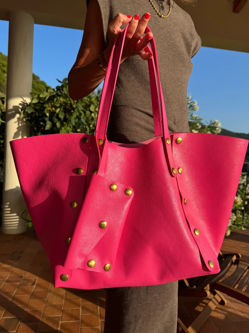 SAC CABAS GEORGES EN CUIR ROSE FUSHIA