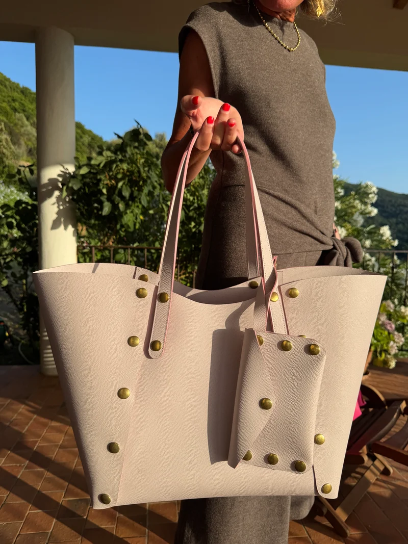 SAC CABAS GEORGES CUIR GRAINÉ ROSE POUDRÉ