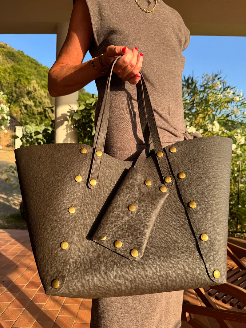 SAC CABAS GEORGES CUIR GRAINÉ MARRON KAKI
