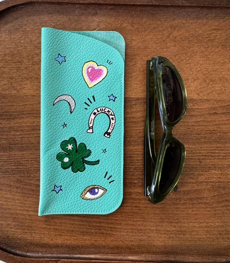 Étui à Lunettes En Cuir Turquoise Comme Le Bleu De Tes Yeux Baby