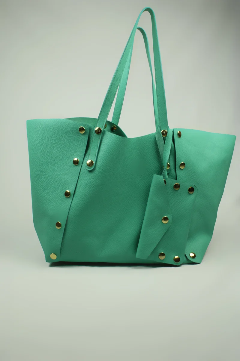SAC CABAS GEORGES CUIR LISSE VERT