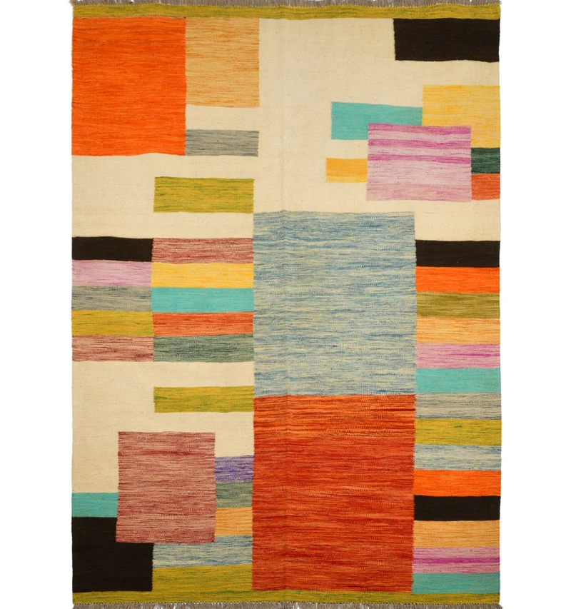 Kilim contemporain Art Déco – 247 × 179 cm