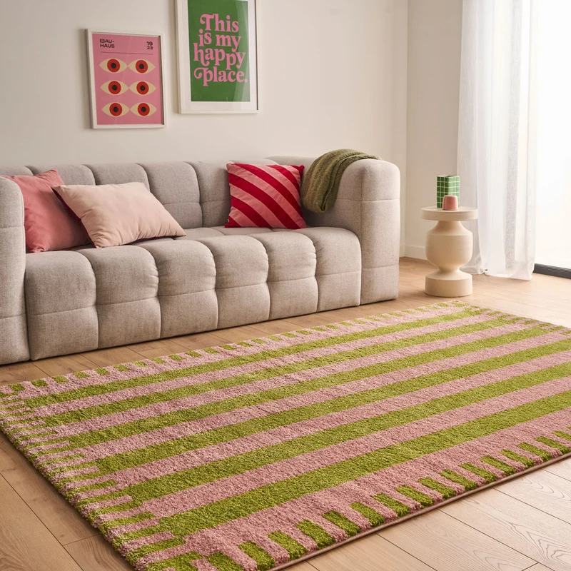 GROOVY - Tapis rétro vert rayé - GRO387VER