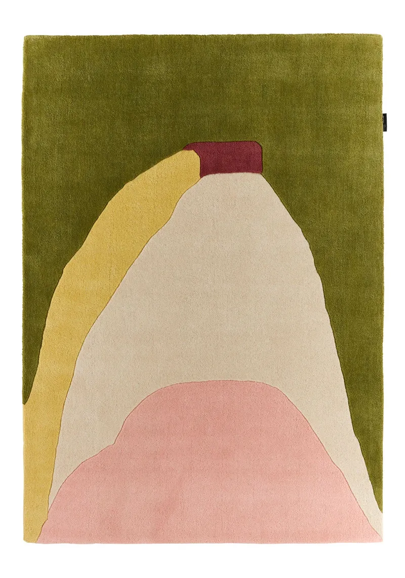 Nuage sucré – Tapis en laine multicolore vert et rose