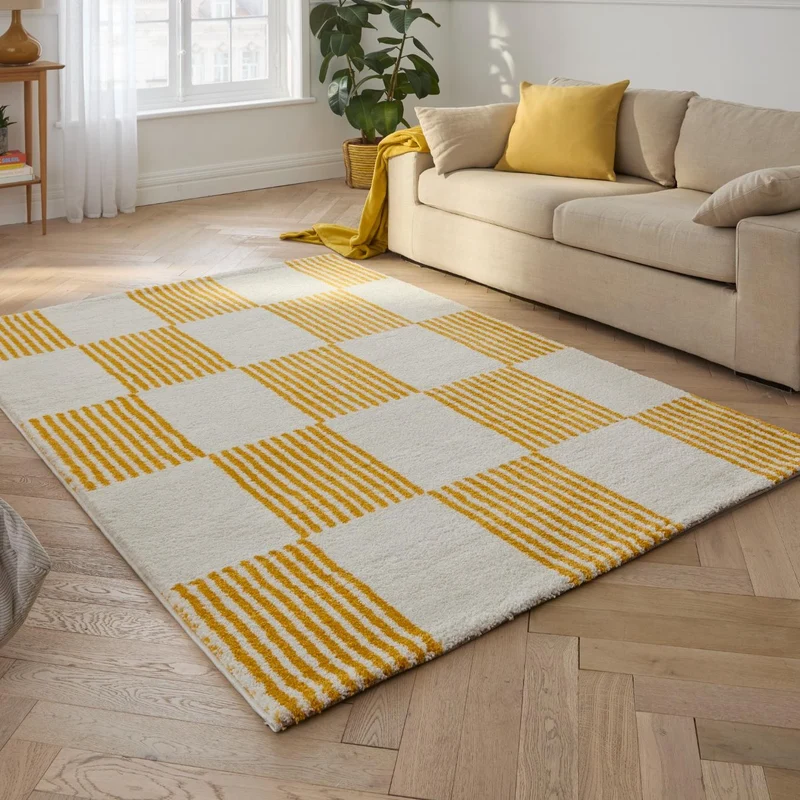 GROOVY - Tapis salon vintage années 70 jaune rayé - GRO386JAU