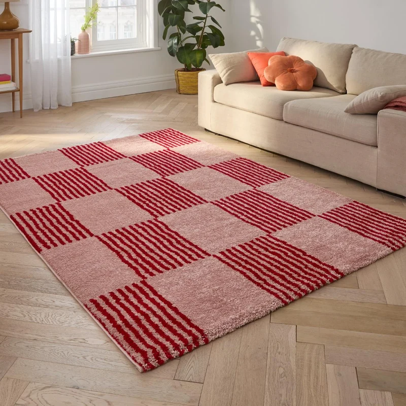 GROOVY - Tapis salon vintage années 70 rouge rayé - GRO386ROU