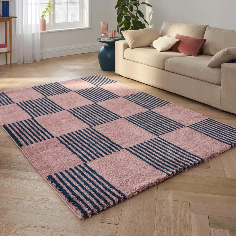 GROOVY - Tapis salon vintage années 70 bleu rayé – GRO386BLE