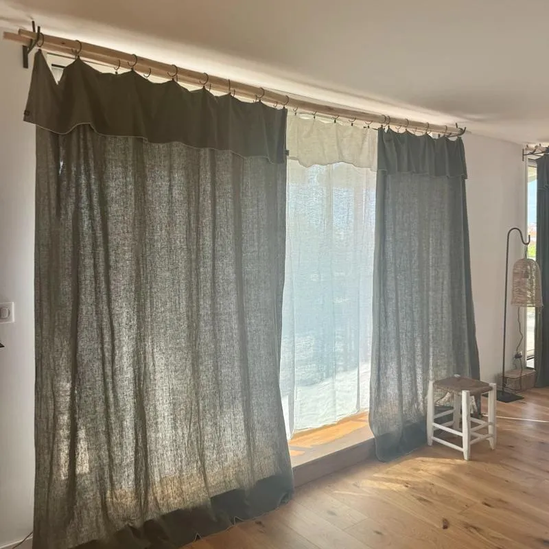 Rideau Lin Semi-Occultant Kaki — Style Bohème Méditerranéen | COSYCHIC
