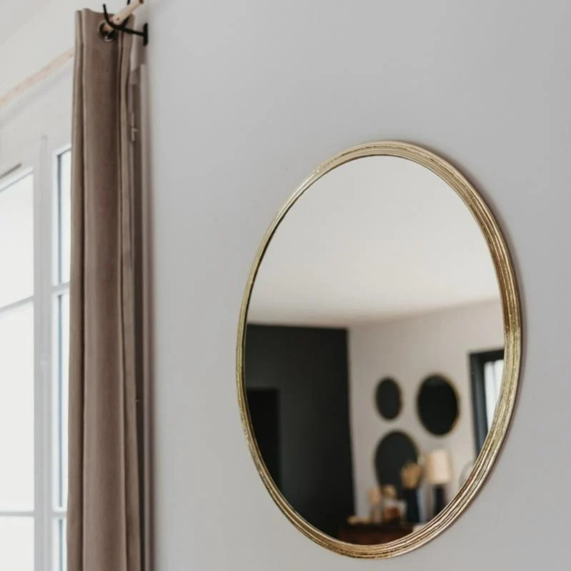 Miroir Rond Laiton Doré KATAC – Large Bordure Artisanale – 5 Tailles