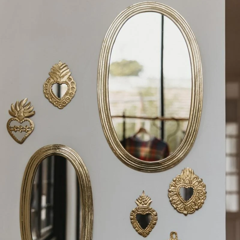 Miroir Ovale Laiton Doré KATAC – Large Bordure Artisanale – 4 Tailles