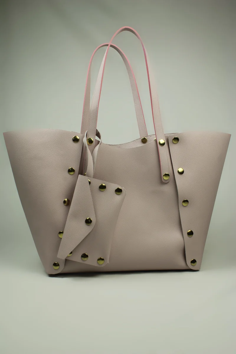 SAC CABAS GEORGES CUIR GRAINÉ ROSE POUDRÉ