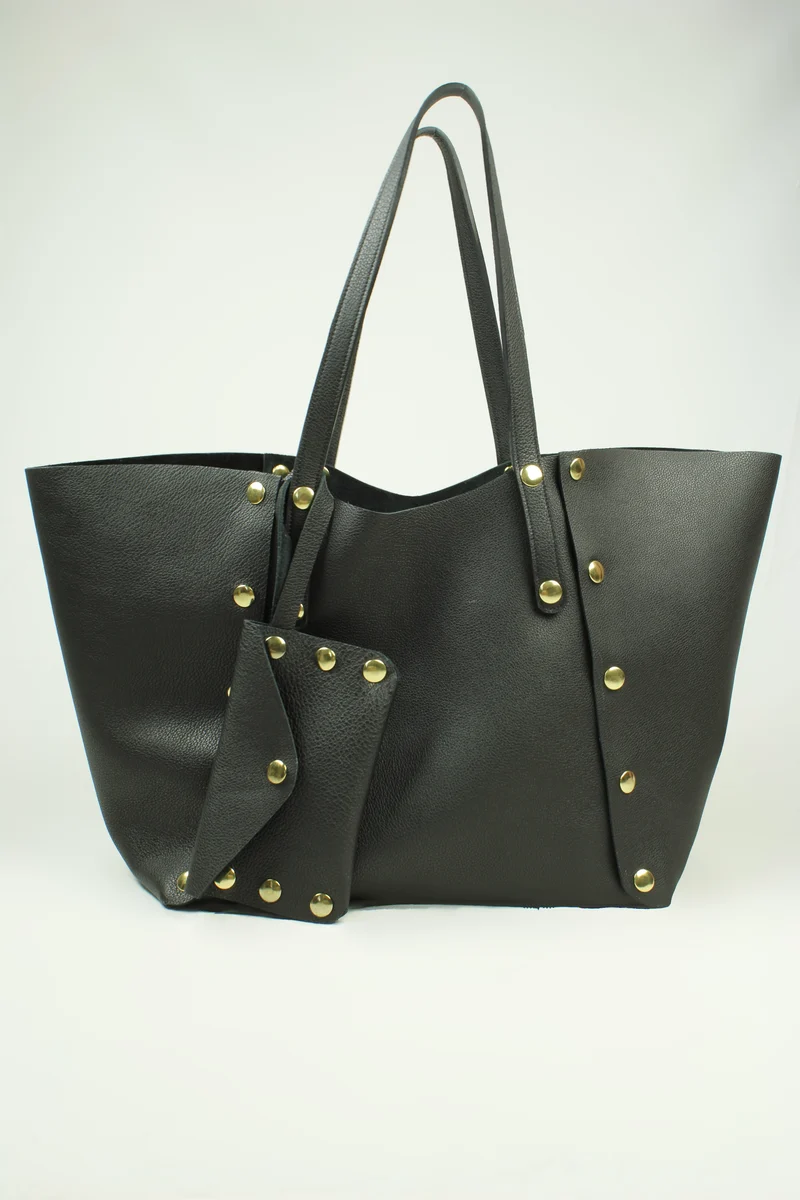 SAC CABAS GEORGES CUIR GRAINÉ NOIR