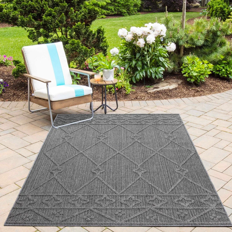 PATARA - Tapis intérieur/extérieur motif oriental gris - PAT4955GRI