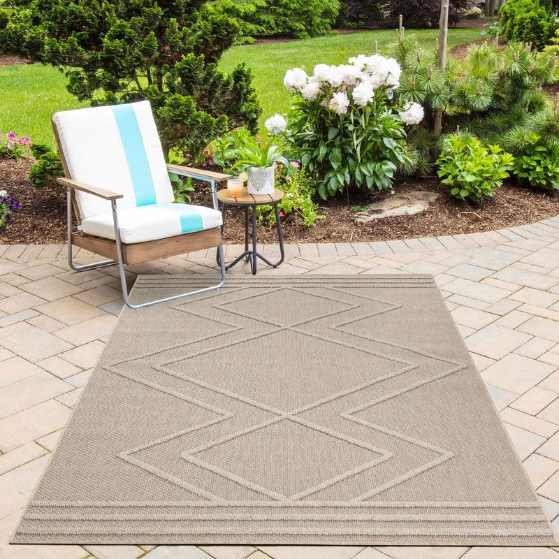 PATARA - Tapis intérieur/extérieur motif géométrique beige - PAT4954BEI