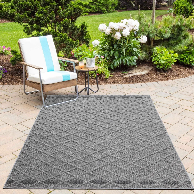 PATARA - Tapis intérieur/extérieur motif losange gris - PAT4953GRI