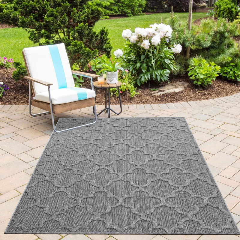 PATARA - Tapis intérieur/extérieur motif baroque gris - PAT4951GRI