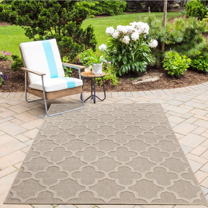 PATARA - Tapis intérieur/extérieur motif baroque beige - PAT4951BEI
