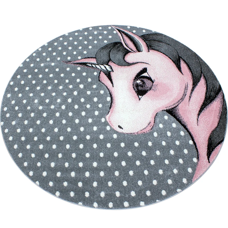 KIDS - Tapis enfant rond à motif licorne rose - KID0590ROS