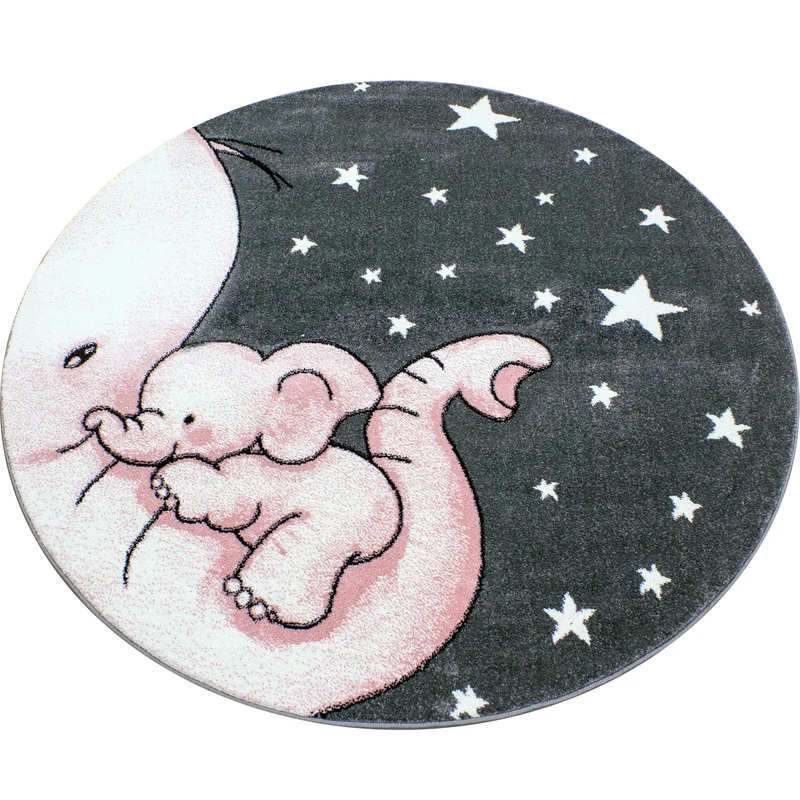 KIDS - Tapis enfant rond à motif elephant rose - KID0560ROS