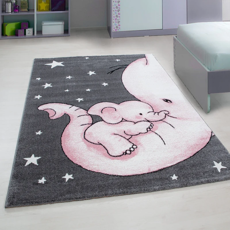 KIDS - Tapis enfant à motif elephant rose - KID0560ROS
