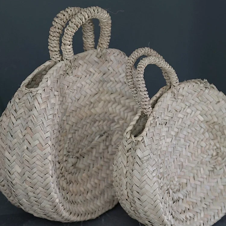 Sac cabas ARTIZAN rond tressé en palmier - Petit sac à main bohème