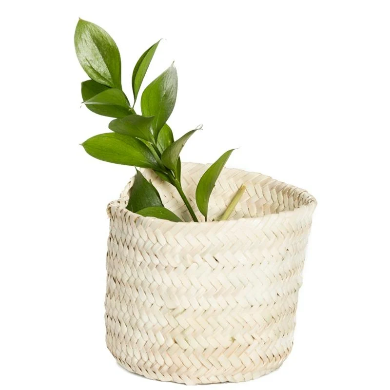 Petit panier CLARA rond en feuille de palmier claire